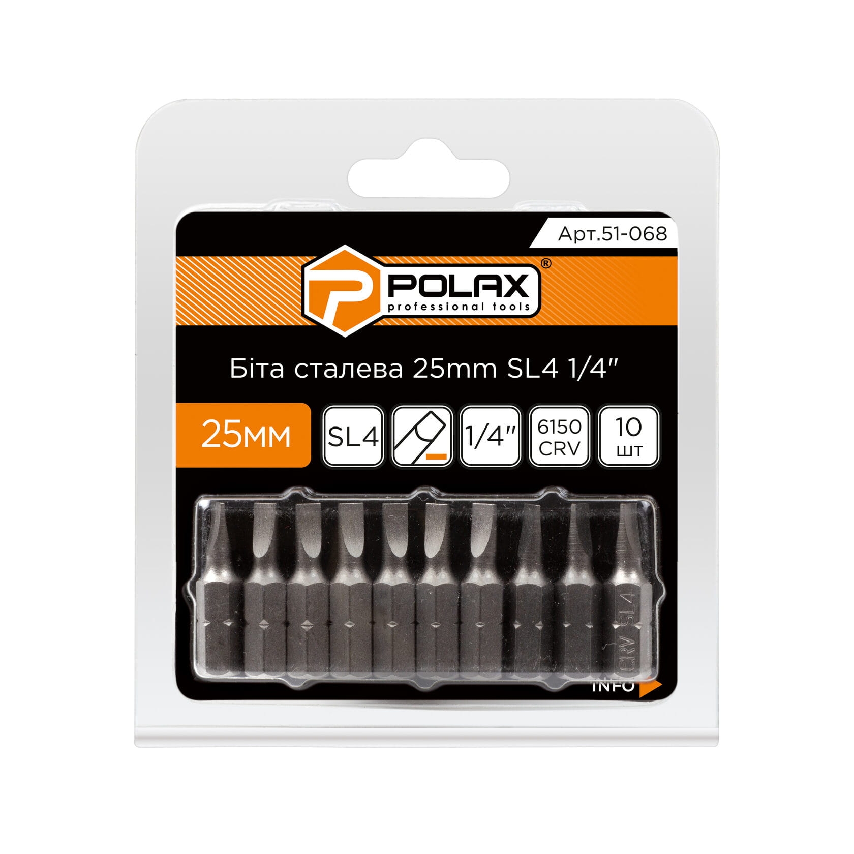 Zestaw bitów 25mm SL4 1/4″ 6150CRV 10 szt Polax 51-068