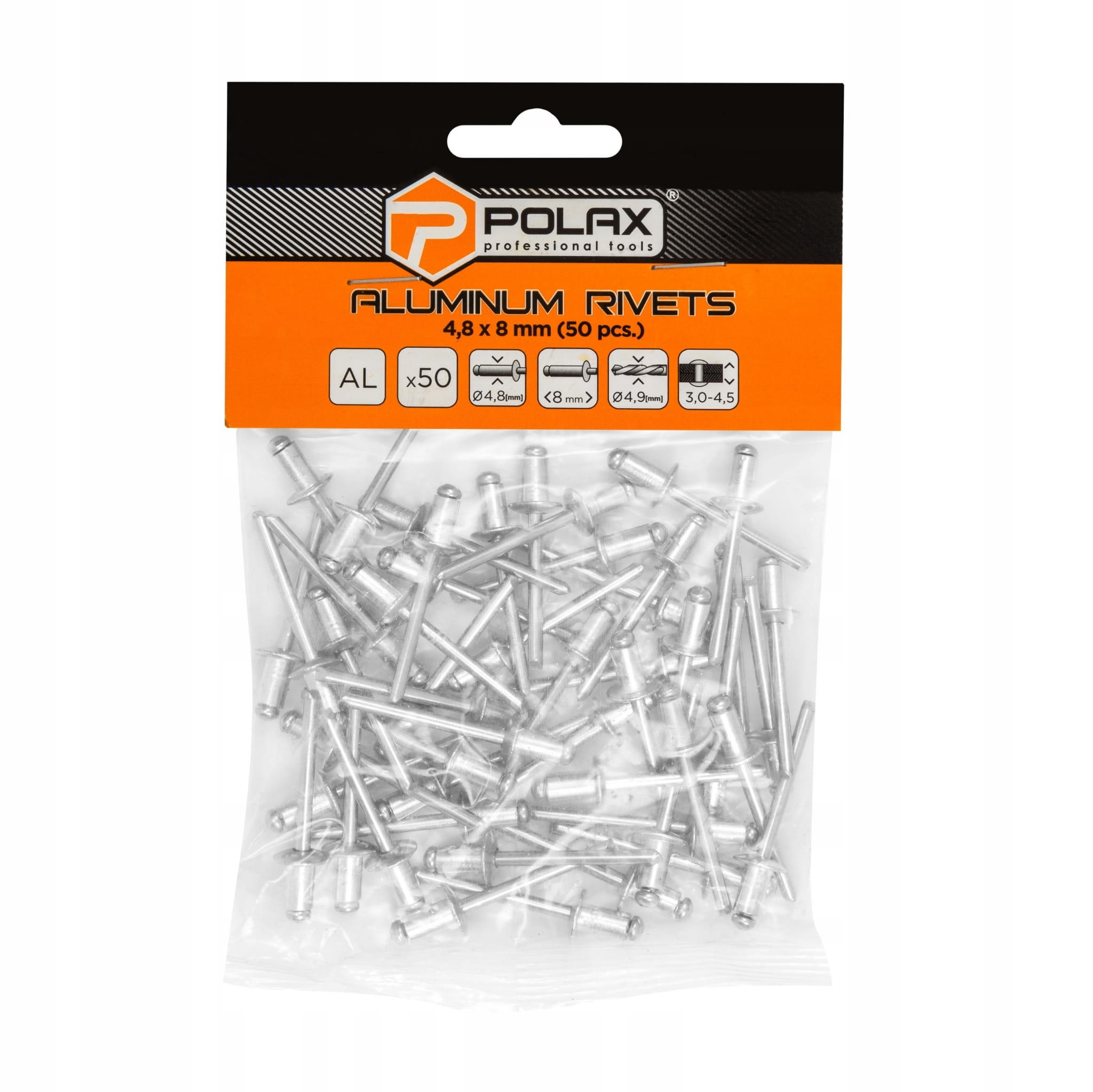 Nity aluminiowe 4,8x8mm opk 50 szt POLAX 37-015