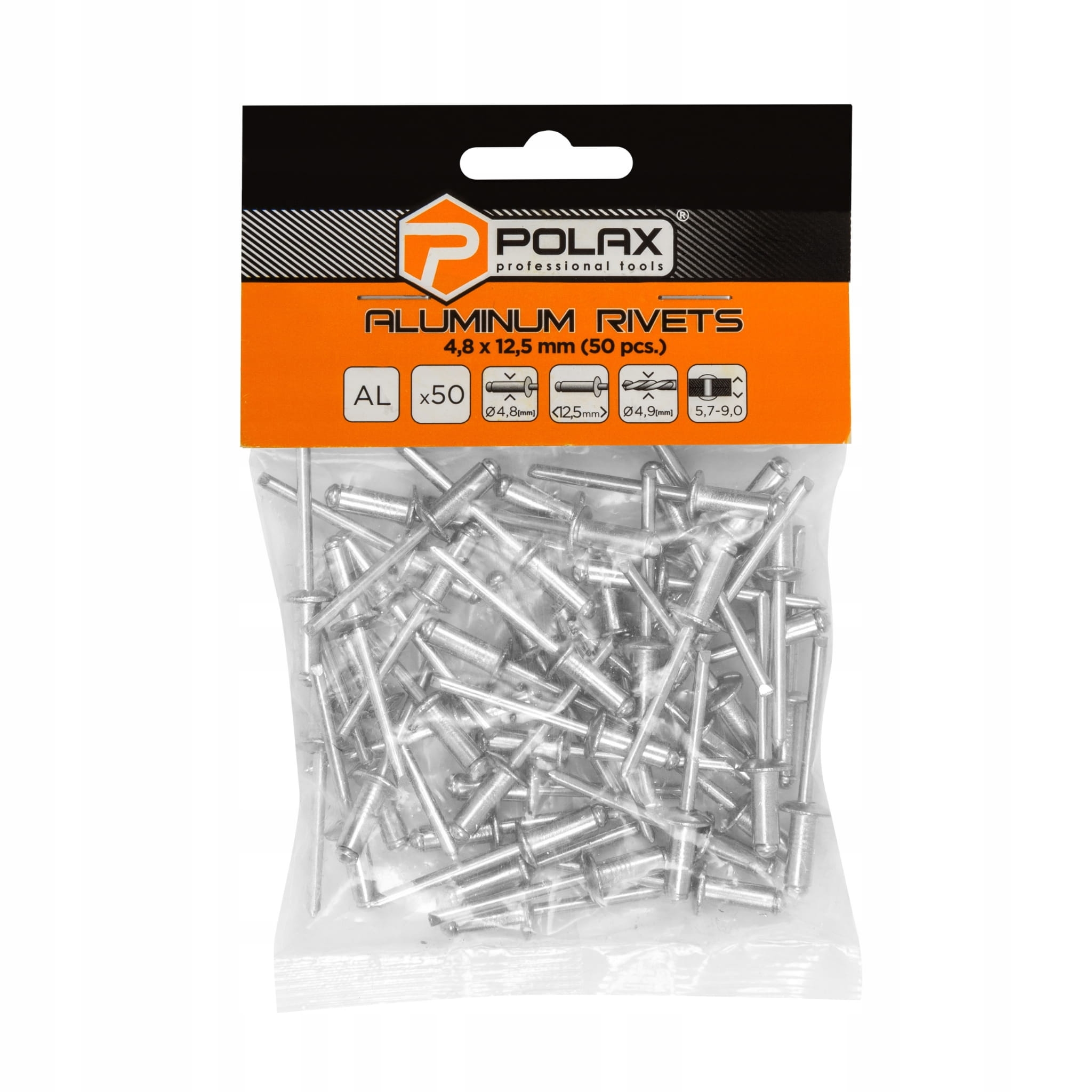 Nity aluminiowe 4,8×12,5mm opk 50 szt POLAX 37-017