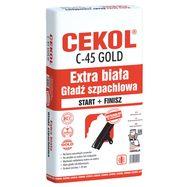 Biała masa szpachlowa gładki tynk gipsowy Cekol 10 kg