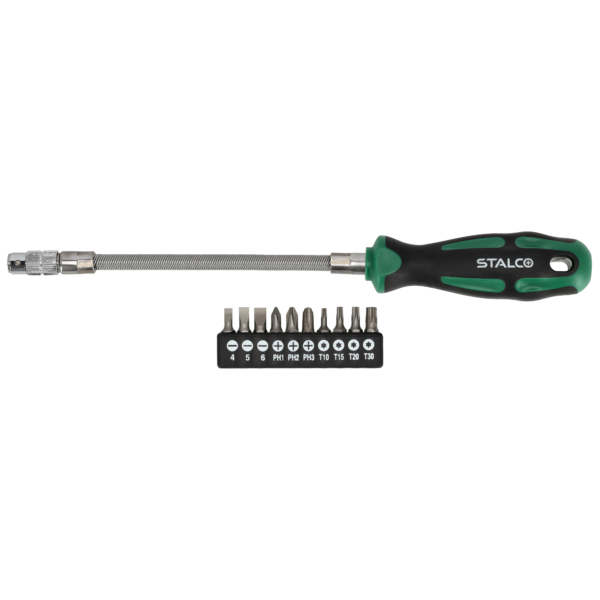 Wkrętak elastyczny 11 el. z końcówkami 1/4”x25mm Stalco S-12401