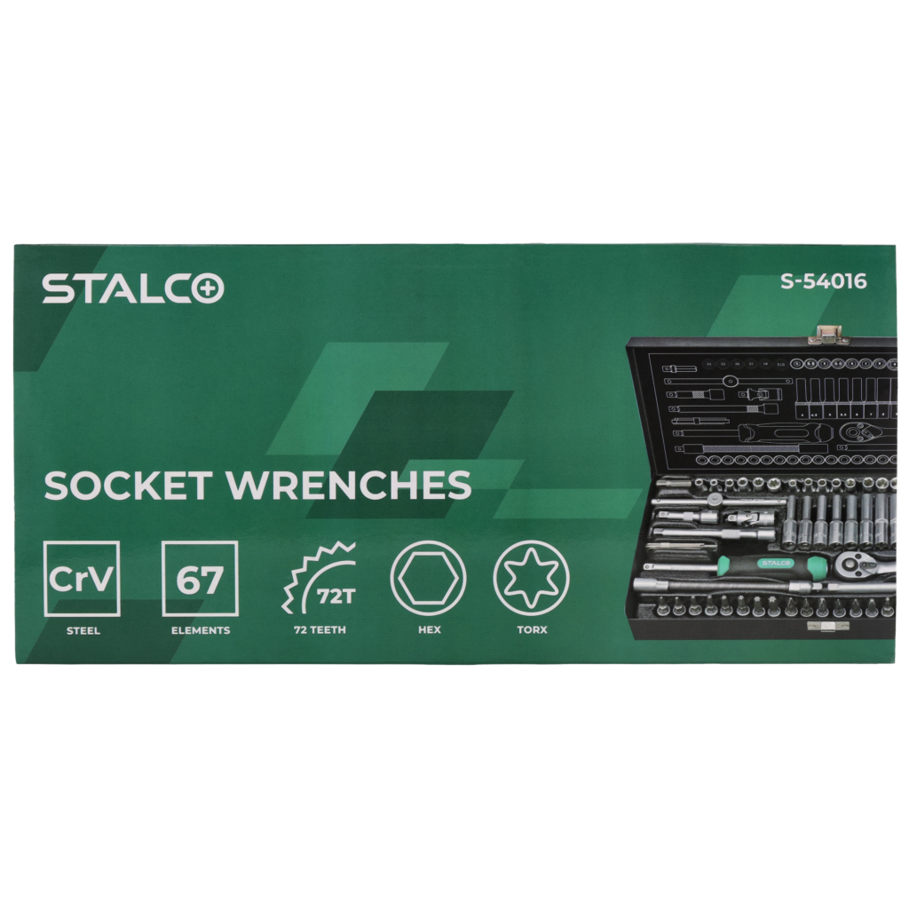 Zestaw kluczy nasadowych 67el 1/4" metalowe pudełko Stalco S-54016
