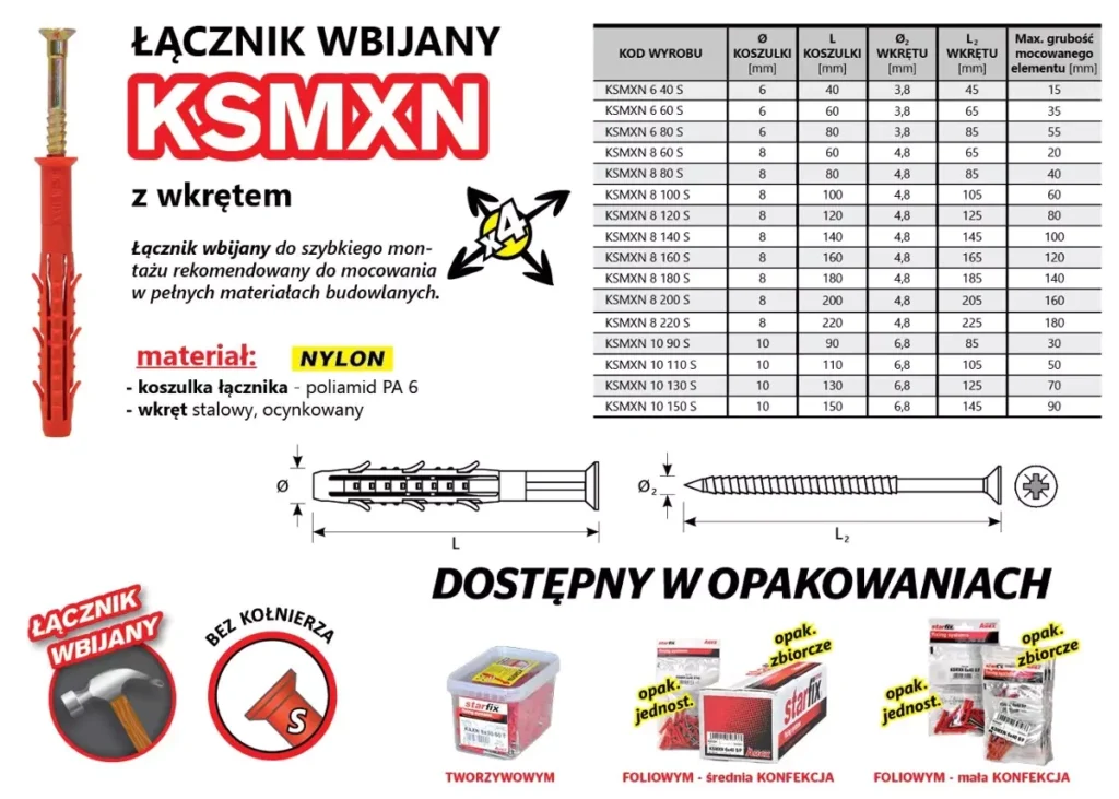 ASF Kołek wbijany KSMXN 8x60 S/F 5 szt/opk